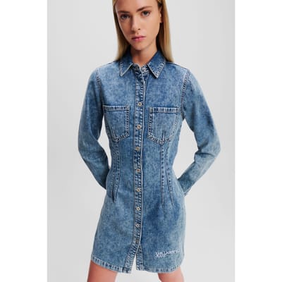 Karl Lagerfeld Longsleeve Pintuck Denim Dress Stone Washed Bright Blue Taglia: XS | Abiti in T-Shirt Outlet | Donna | Blu