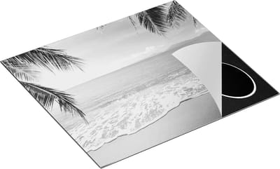 Chefcare Inductie Beschermer Tropisch Strand en Zee - Zwart Wit - 60x50 cm - Afdekplaat Inductie - Kookplaat Beschermer - Inductie Mat