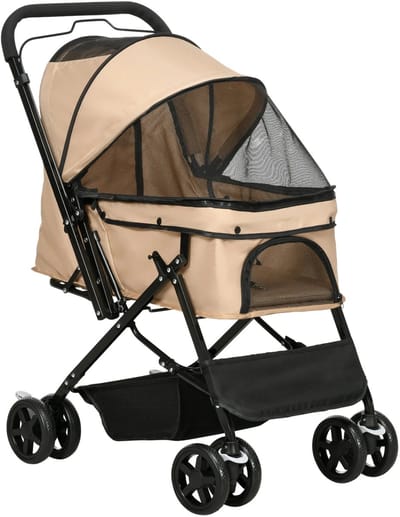 Velmio Hondenbuggy - KattenBuggt - Buggy Huisdieren - Kinderwagen Hond - Opvouwbaar - met Flessenhouders - Max. 15 kg - Beige