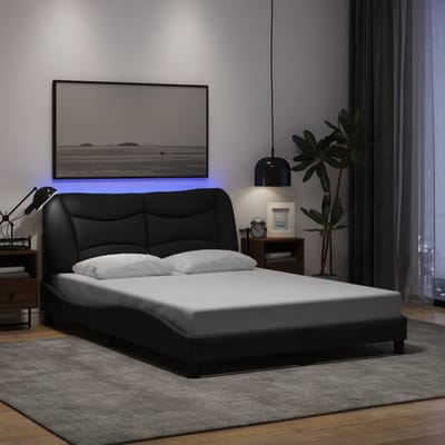 vidaXL - Bedframe - met - LED - zonder - matras - "Hvar" - 140x190 - cm - stof - zwart