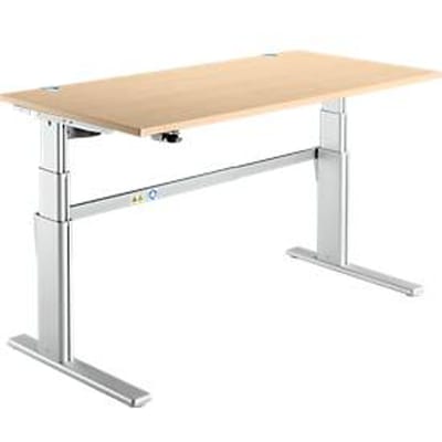 Comfortabele tafel, elektrisch in hoogte verstelbaar, rechthoekig, C-poot, B 1600 x D 800 x H 655-1305 mm, ahorn/blank aluminium RAL 9006