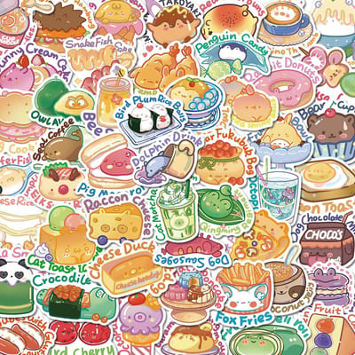 Ainy Schattige Foodie Stickers 50 stuks voor bullet journal, fotoalbum, laptop, telefoon, waterfles en zelfs als muursticker of geschenksticker. Beloningsstickers / knutselen stickervellen voor kinderen en volwassenen