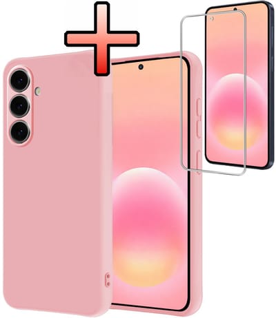 Hoesje - Met Screenprotector - Geschikt voor Samsung Galaxy A57 - Sterk & Shockproof - Back Cover - Siliconen Case - Telefoon Hoes - Lichtroze
