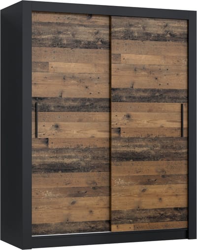 Pro-meubels - Kledingkast Miami - 160cm - ZWART MAT - OLD WOOD - Garderobekast - Slaapkamer - Schuifdeur