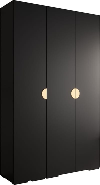 Opbergkast Kledingkast met 3 draaideuren Garderobekast slaapkamerkast Kledingstang met planken | Gouden Handgrepen, elegante kledingkast, glamoureuze stijl (LxHxP): 150x237x47 cm - IVONA 4 (Zwart, 150 cm)