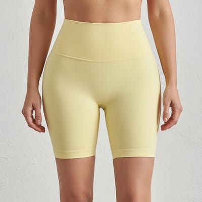 Dames zomer yogashort-hoog taille-elastisch-heupvormend-huidvriendelijk fitnesskleding——Gewassen geel, S