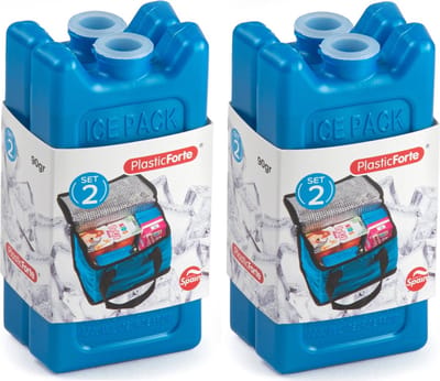 Plasticforte 90 grams koelelementen - 4x stuks - 11 x 5.5 cm - blauw - kunststof - met sneeuwvlokken print