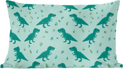 Sierkussens - Kussentjes Woonkamer - 60x40 cm - Donkergroen - Dinosaurussen - Afdrukken - Bladeren