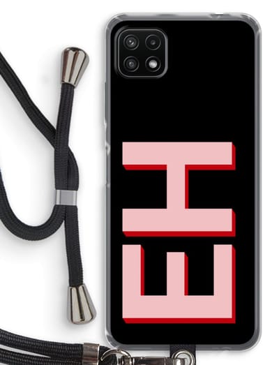 Gepersonaliseerd - Case Company® - Hoesje met koord geschikt voor Samsung Galaxy A22 5G hoesje met Koord - Monogram - Telefoonhoesje met Zwart Koord - Bescherming aan alle Kanten en Over de Schermrand