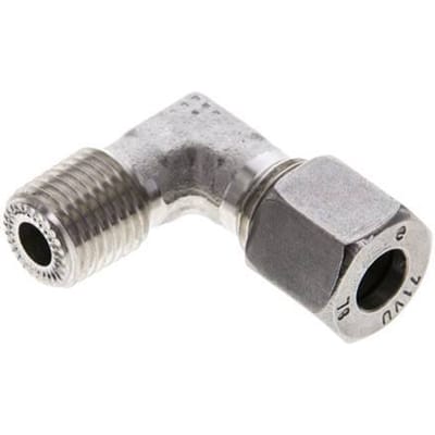 1/4'' NPT Buitendraad x 8L RVS Elbow 90deg Snijring 315 Bar DIN 2353 - FL2E-MC-ST-014N-08-L