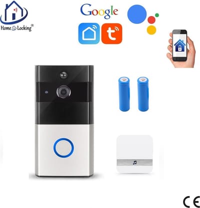 WIFI deur intercom/videofoon 2.0MP met 2 oplaadbare batterijen en kan werken met spraakgestuurde apps. T-2049B.