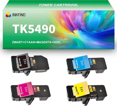 INKFIND TK-5490 tonercartridge 4 Pack (Zwart/Cyaan/Magenta/Geel) compatibel met Kyocera TK5490 TK-5490 Zwart/Cyaan/Magenta/Geel geschikt voor Kyocera ECOSYS PA2101cwx/PA2101cx/MA2101cfx/MA2101cwfx - 4-pack Zwart/Cyaan/Magenta/Geel