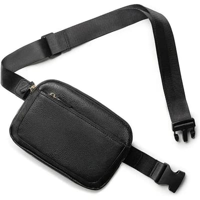 Unisex Waterdichte Leren Heuptas voor Mannen Vrouwen Reizen Sport Heuptas Crossbody Telefoonhoesje zwart