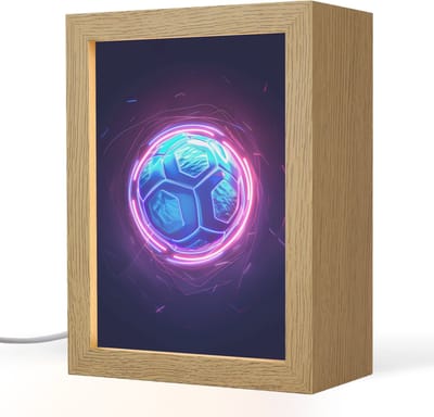 Nachtlampje 15x20 cm - Kinder lampje - Voetbal - Sport - Blauw - Paars - Tafellamp kinderkamer - Slaapkamer lamp - Bedlamp kinderen - Kinderlampje stopcontact - Wandlamp babykamer - Nachtlampjes