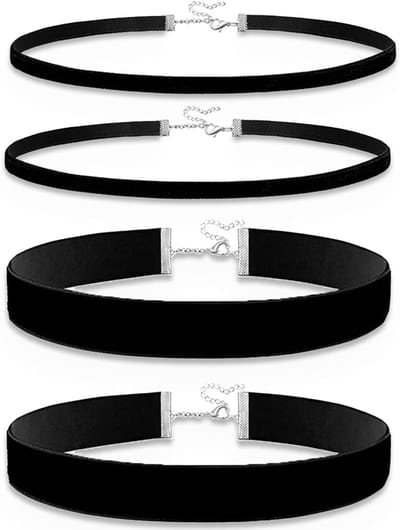 4 Stuks Zwarte Fluwelen Choker-Halsbanden voor Vrouwen en Meisjes - Stretch Tattoo-Halsketting