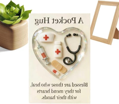 Emotie Pocket Card - Positieve Wenskaart - Relaties Versterken - 3D Hart Ontwerp - 6 x 6 cm - Stethoscoop