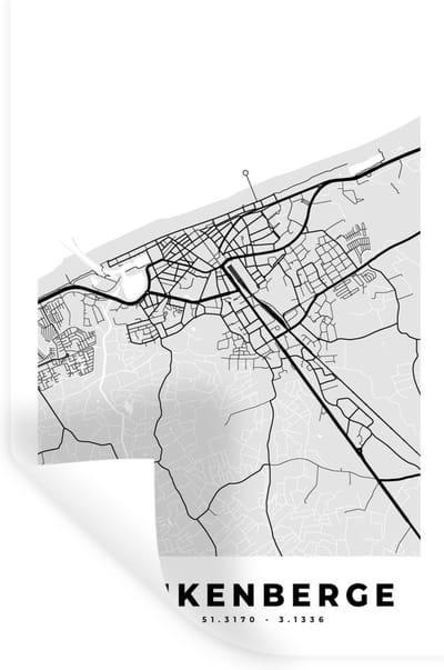 Muurstickers - Sticker Folie - Zwart Wit – België – Plattegrond – Stadskaart – Kaart – Blankenberge - 20x30 cm - Plakfolie - Muurstickers Kinderkamer - Zelfklevend Behang - Zelfklevend behangpapier - Stickerfolie