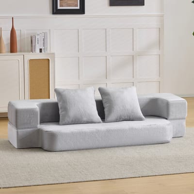 REDOM - Opklapbare 2-zits 2-in-1 Slaapbank - Modern voor woonkamer of slaapkamer - Schuim - Lichtgrijs - 190 x 52 x 48 cm