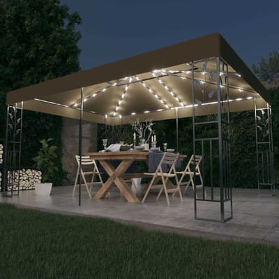vidaXL - Prieel - met - dubbel - dak - en - LED-lichtslinger - 3x4 - m - taupe