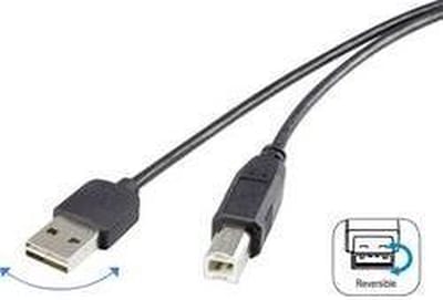 Renkforce USB-kabel USB 2.0 USB-A stekker, USB-B stekker 1.80 m Zwart Stekker past op beide manieren, Vergulde steekcontacten RF-4078644