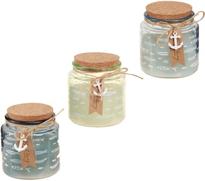 Geurkaarsen in glas viskaarsen maritiem blauw groen H11cm 3st