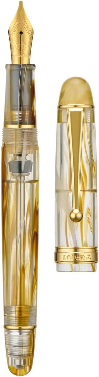 Vulpen met vacuüm navulling, bruin gemarmerd acryl, 1.1 mm penpunt voor kalligrafie en tekenkunst, inclusief etui set