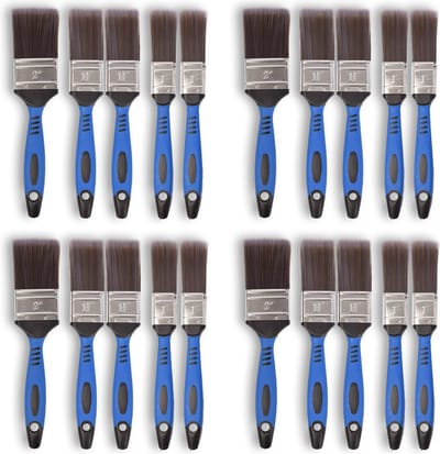 Complete Kwastenset voor Muurverf - 4 Sets - 1 Set Bevat 5 stuks in Verschillende Maten (25mm, 40mm, 50mm) - Synthetisch Haar - Silicone Handvat - Ideaal voor Klussen en DIY