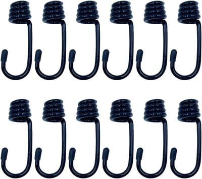 Set van 12 Spiral Hooks voor Schokdempers, Ideaal voor Elastische Touwen en Bevestigingen, 12mm Zwart Staal