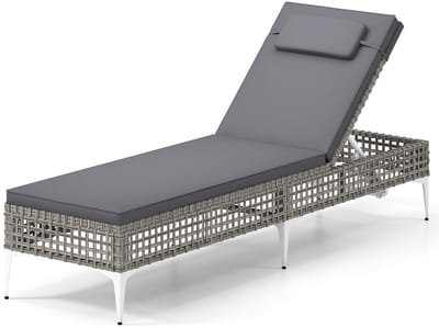 KOMFOTTEU Ligstoel met 6-traps verstelbare rugleuning, ligstoel van PE-rotan, met kussen en afneembare gevoerde hoofdsteunen, zonneligstoel voor zwembad, balkon, erf