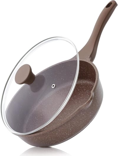 Braadpan 28cm met Deksel - Graniet Anti-aanbaklaag & Inductiegeschikt - Gezond Kookgerei Vrij van PFAS/PFOA