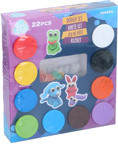 Eddy Toys Kleiset – 22-delige Klei Set voor Kinderen – 10 Potjes Boetseerklei (55 g) + 12 Vormpjes – Zachte Klei – Knutselen voor Kinderen – Voor Thuis of School