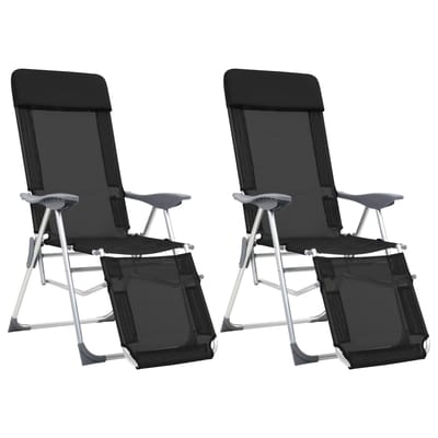 vidaXL - Campingstoelen - met - voetensteun - 2 - st - inklapbaar - textileen - zwart