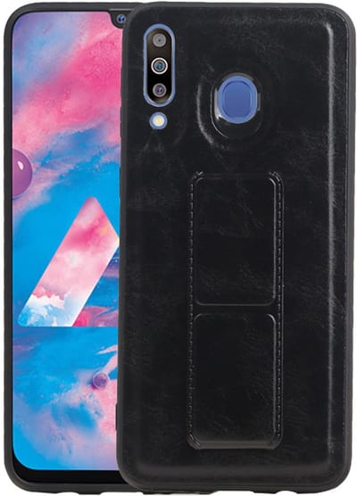 Grip Stand Hardcase Backcover - Telefoonhoesje - Achterkant Hoesje - Geschikt voor Samsung Galaxy M30 - Zwart