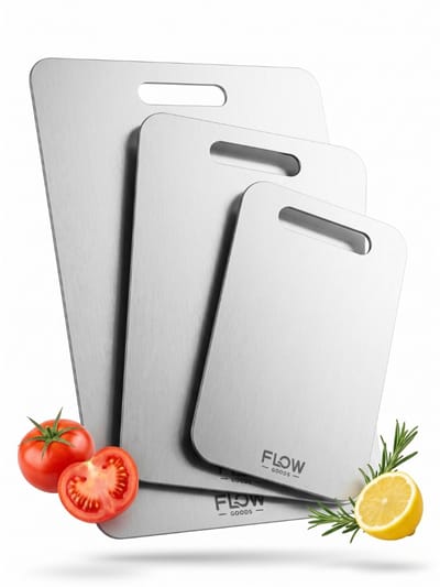 Flow Goods RVS Snijplanken Set - 3-Delig - Snijplanken - PFAS Vrij - Roestvrij Staal