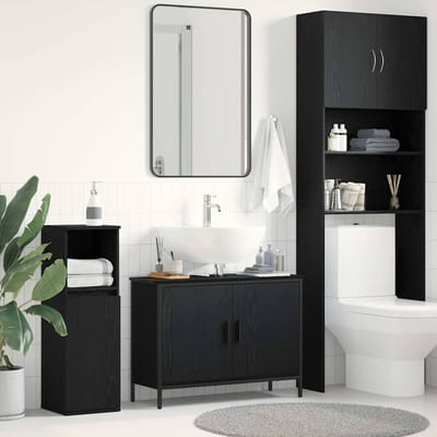 vidaXL - Wastafel - kabinet - voor - de - badkamer - Zwart - Eiken - 80 - x - 30 - x - 60 - cm