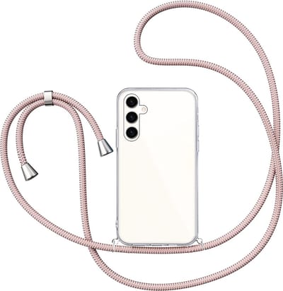Hoesje met Koord geschikt voor Samsung Galaxy A14 - Back Cover Siliconen Case Transparant Hoes Roségoud