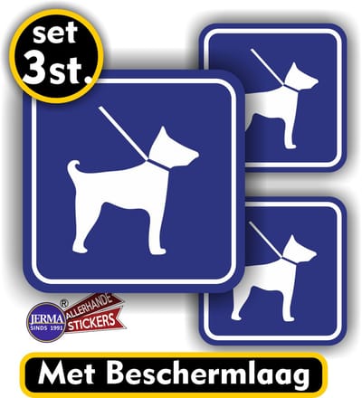 Jerma - Honden Aangelijnd Toegestaan - Sticker - 1 van 15x15 - 2 van 10x10 cm - Weerbestendig - Vinyl