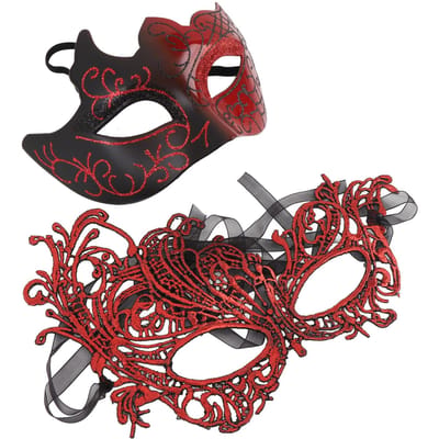 2 Stuks Maskerade Feest Oogbedekking Feestartikelen Glitter Half Gezichtsmasker voor Mannen Vrouwen Kostuum rood