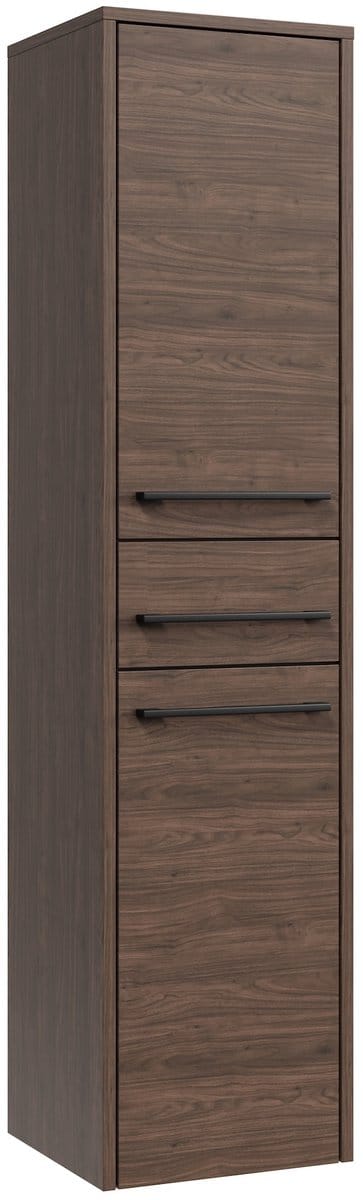 Badplaats Badkamerkast Florence 30 x 35 x 130 cm – Walnoot Bruin – Hangende Kolomkast met 2 Deuren en 1 Lade