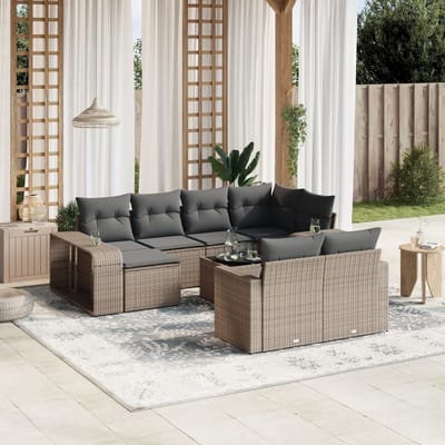 vidaXL - 11-delige - Loungeset - met - kussens - poly - rattan - grijs
