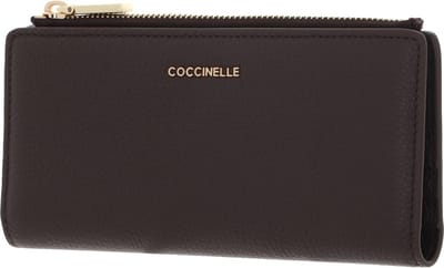 COCCINELLE Leren Portemonnee Metallic Soft Wallet Grained Leather Fondant Brown Donkerbruin