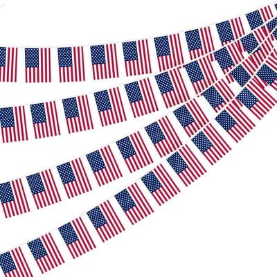 Amerikaanse Vlaggen Bunting Set van 30 Stuks voor 4e Juli Versieringen, 10m Dubbelzijdige Vlaggen voor Herdenkingsdag en Feestdagen