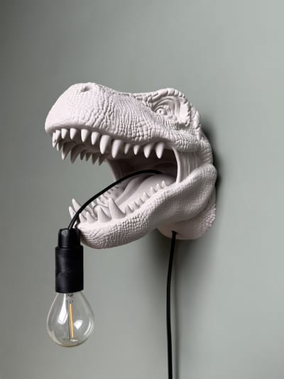 T-Rex Wandlamp - Grijs - T-Rex Kop - Dinosaurus Tyrannosaurus Rex - Dierenlamp - E14 Fitting - LED Geschikt - Met Montagesysteem - Voor Woonkamer, Slaapkamer, Kinderkamer en Hal - Sprado Design