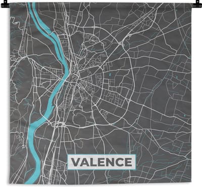 Wandkleed - Wanddoek - Stadskaart - Plattegrond - Valence - Frankrijk - Kaart - 150x150 cm - Wandtapijt