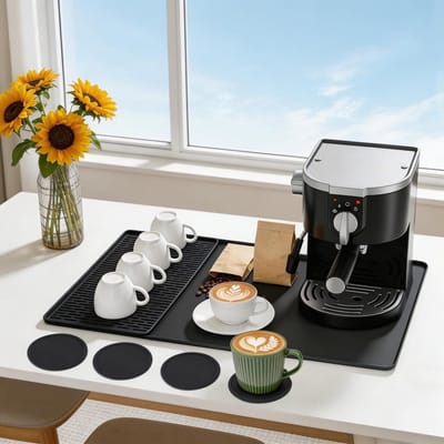 2-in-1 drip mat met rand, 60 x 40 cm, siliconen pad voor koffiezetapparaat, hittebestendig, antislip en eenvoudig schoon te maken, inclusief 4 siliconen onderzetters