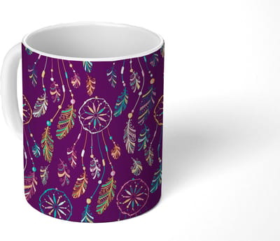 Mok - Koffiemok - Dromenvanger - Veren - Patronen - Regenboog - Boho - Mokken - 350 ML - Beker - Koffiemokken - Theemok