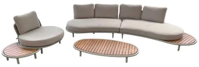 Fonteyn Loungeset Nova - 5-persoons Loungeset, Buitenzitgroep en Tuinmeubelset met Loungebank en Tafel - 320x93x76 cm - Aluminium, Acaciahout - Geschikt voor Tuin, Terras en Balkon - Inclusief Kussens
