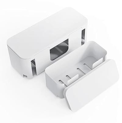 Cord Organizer Box, kabelbeschermer voor stekkerdozen, overspanningsbeveiliging, verlengsnoer en draadbeheer, kabelbeheerdoos (2 stuks/groot en middelgroot/wit)