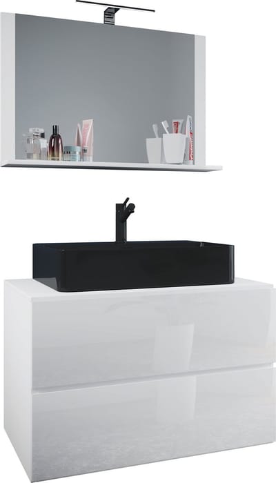 3-delig wastafelmeubel Badmeubelset Wastafel Lendas BL breedte 80 cm M lade