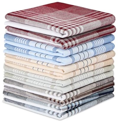 PromoHome Heren katoenen zakdoeken set - 12 stuks lichtblauw geruit - 40x40 cm - Zachte stoffen zakdoeken voor pak of dagelijks gebruik